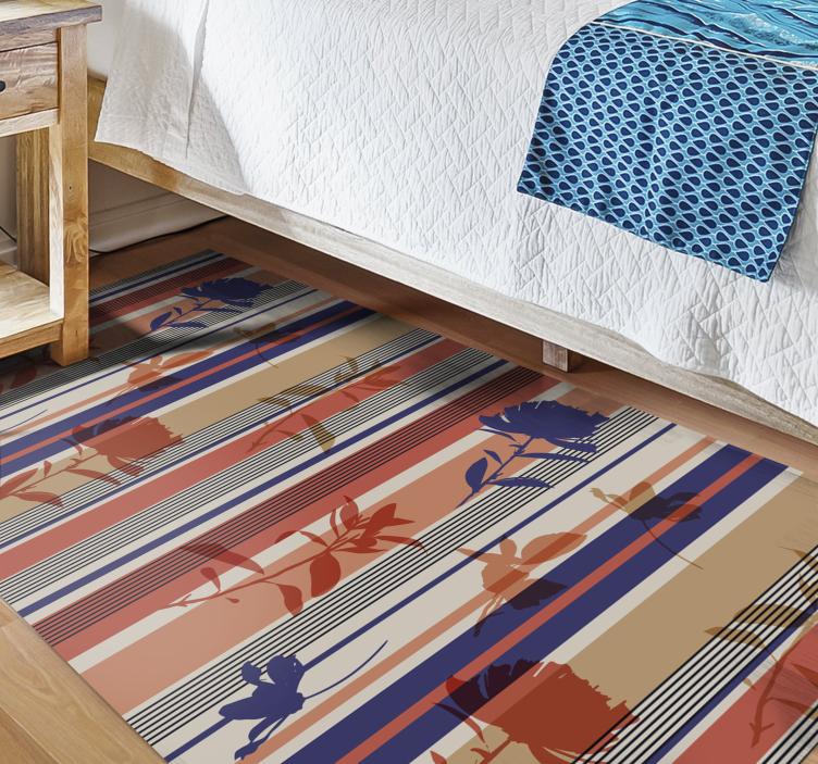 Tapete vinílico flores e plantas padrão floral listrado - TenStickers