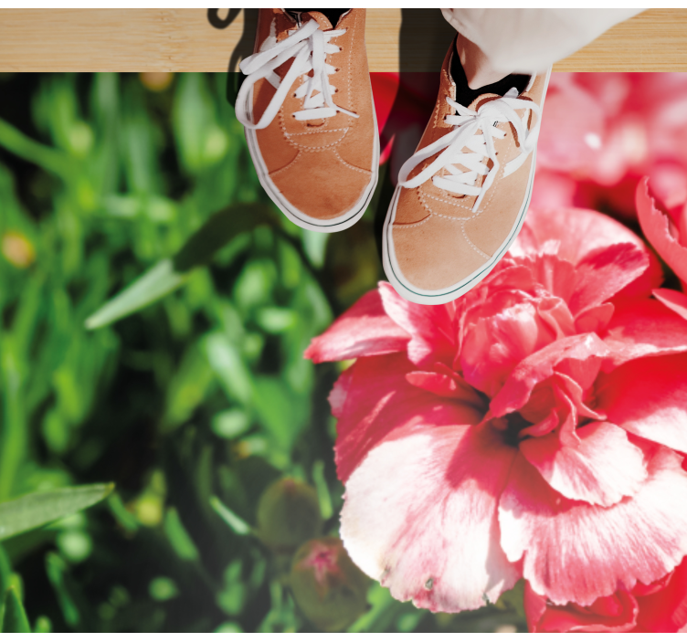 Tapete vinílico flores e plantas rosas e grama - TenStickers