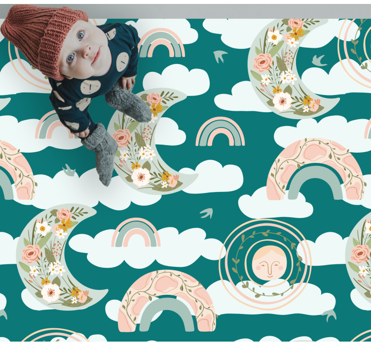 Tapete vinílico infantis arco-íris florais da lua - TenStickers