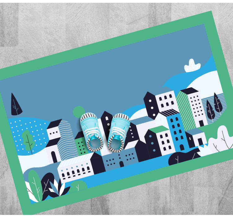 Tapete vinílico criança paisagem urbana azul - TenStickers