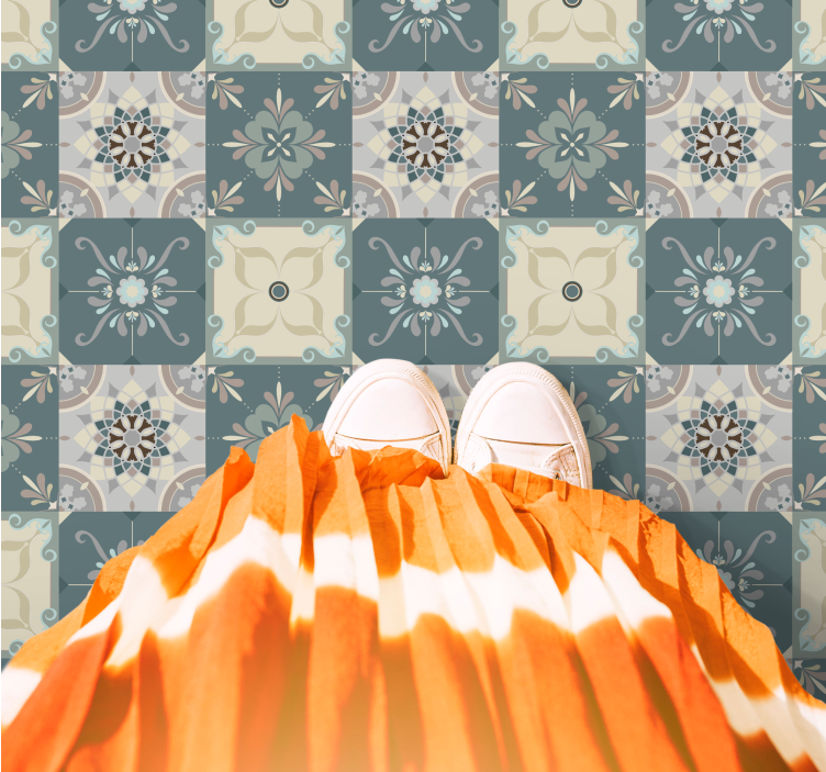 Tapete vinílico mosaico com motivo floral mosaico - TenStickers