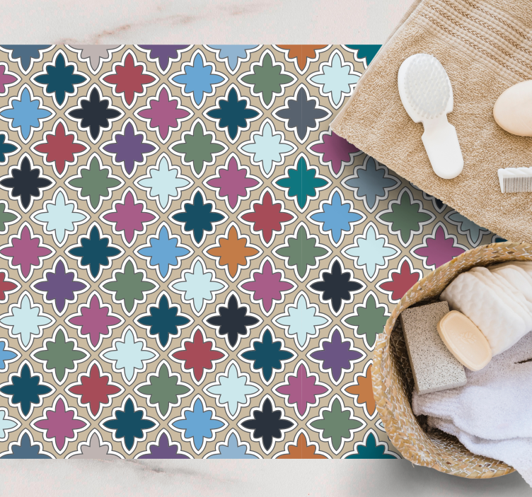 Tapete vinílico mosaico composição floral animada - TenStickers