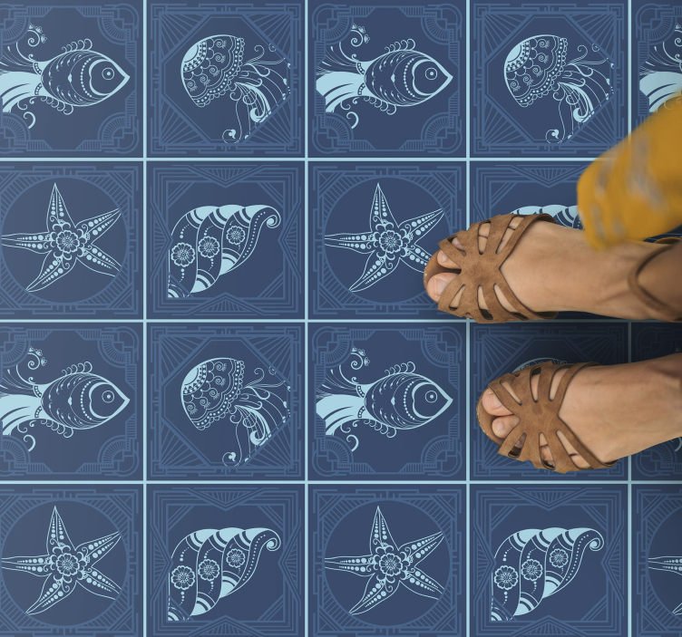 Tapete vinílico casa de banho design de vida marinha - TenStickers