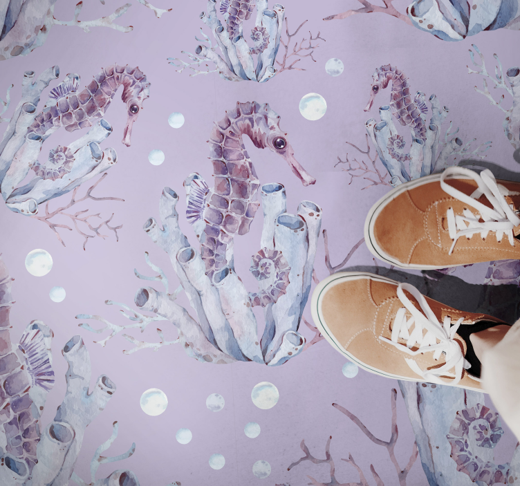 Tapete vinílico casa de banho design cavalo-marinho coral - TenStickers