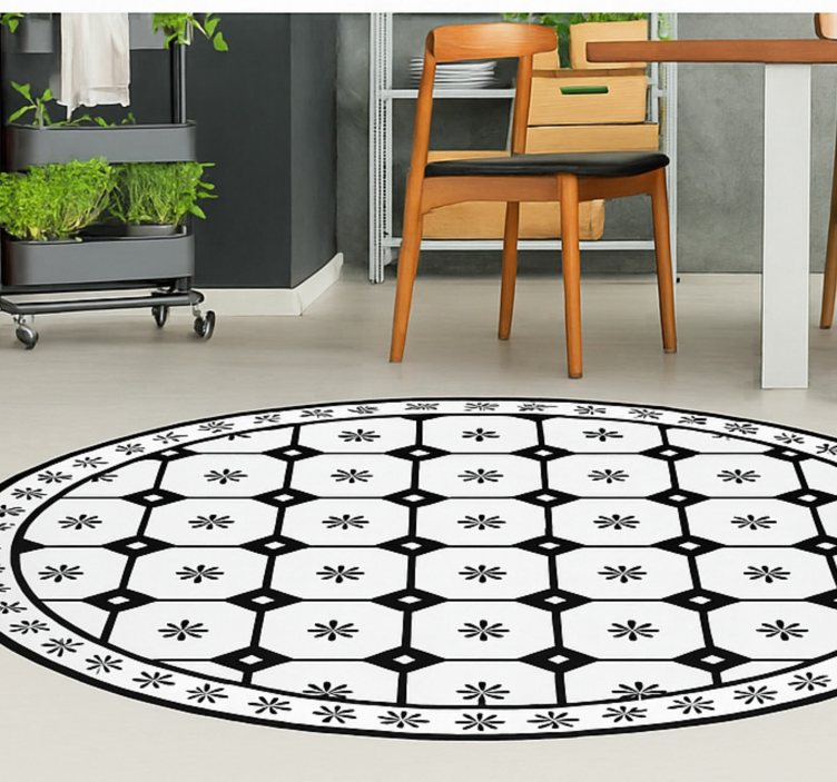 Tapete vinílico para sala de jantar padrão de azulejos preto e br - TenStickers
