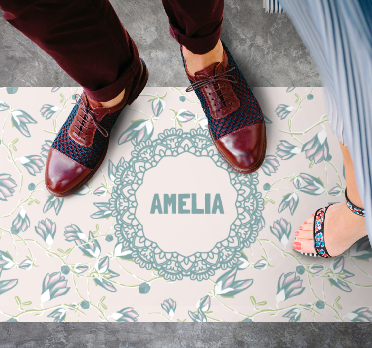 Tapete vinílico quarto design floral com nome - TenStickers