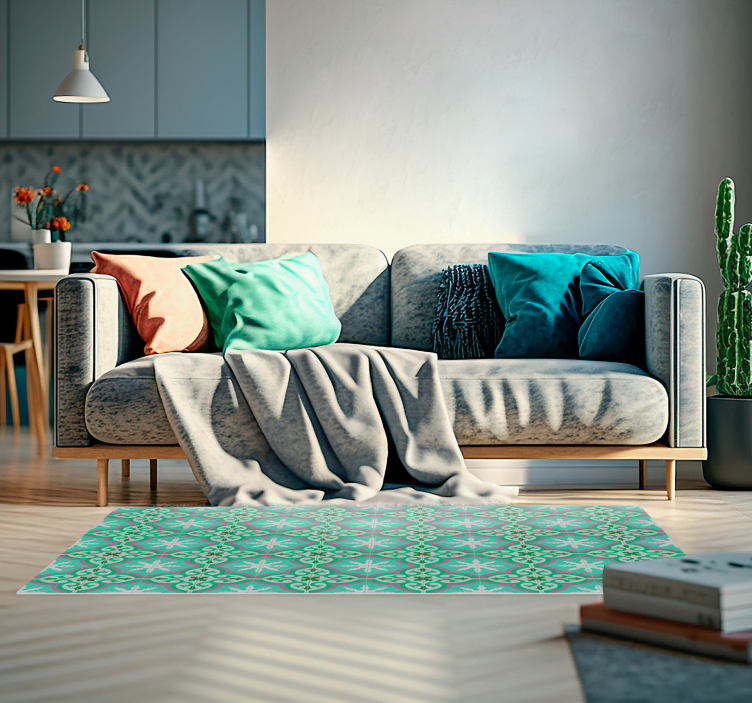 Tapete vinílico retro azulejo hidráulico verde - TenStickers