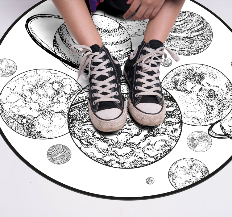 Tapete preto e branco de vinil do sistema solar - TenStickers