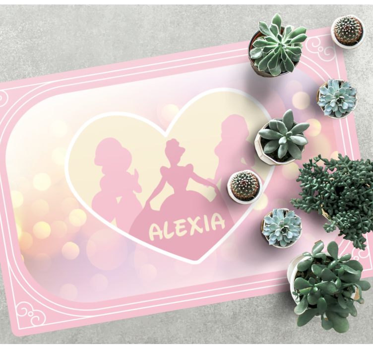 Tapete personalizado com moldura de coração de três princesas - TenStickers
