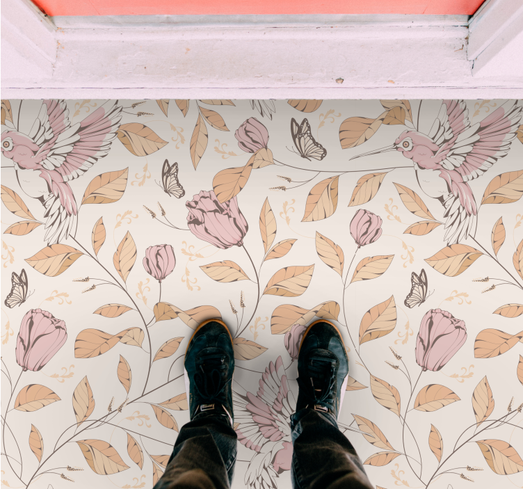 Tulipas padrão bege cores tapete floral - TenStickers