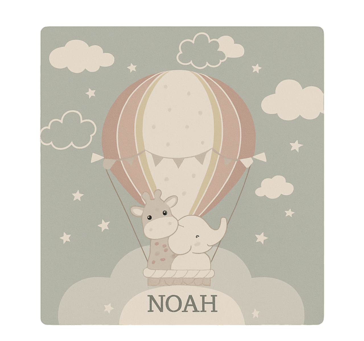 Tapete vinílico criança balão de ar quente pastel com nome - TenStickers