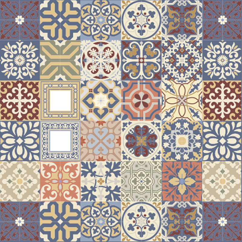 Tapete vinílico azulejos padrão português simples - TenStickers