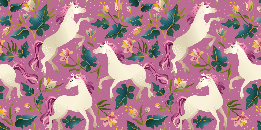 Tapete vinílico de animais com design de cavalo floral rosa - TenStickers