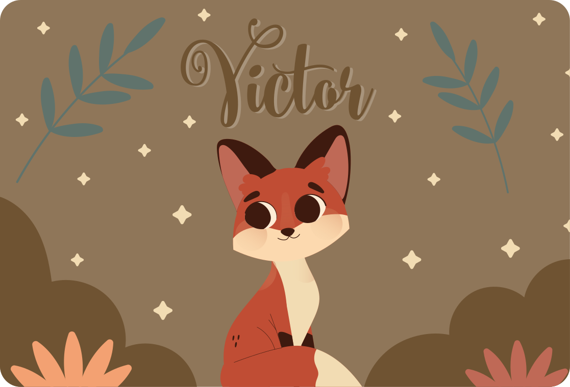 Tapete vinílico de animais raposa fofa para menino com nome - TenStickers