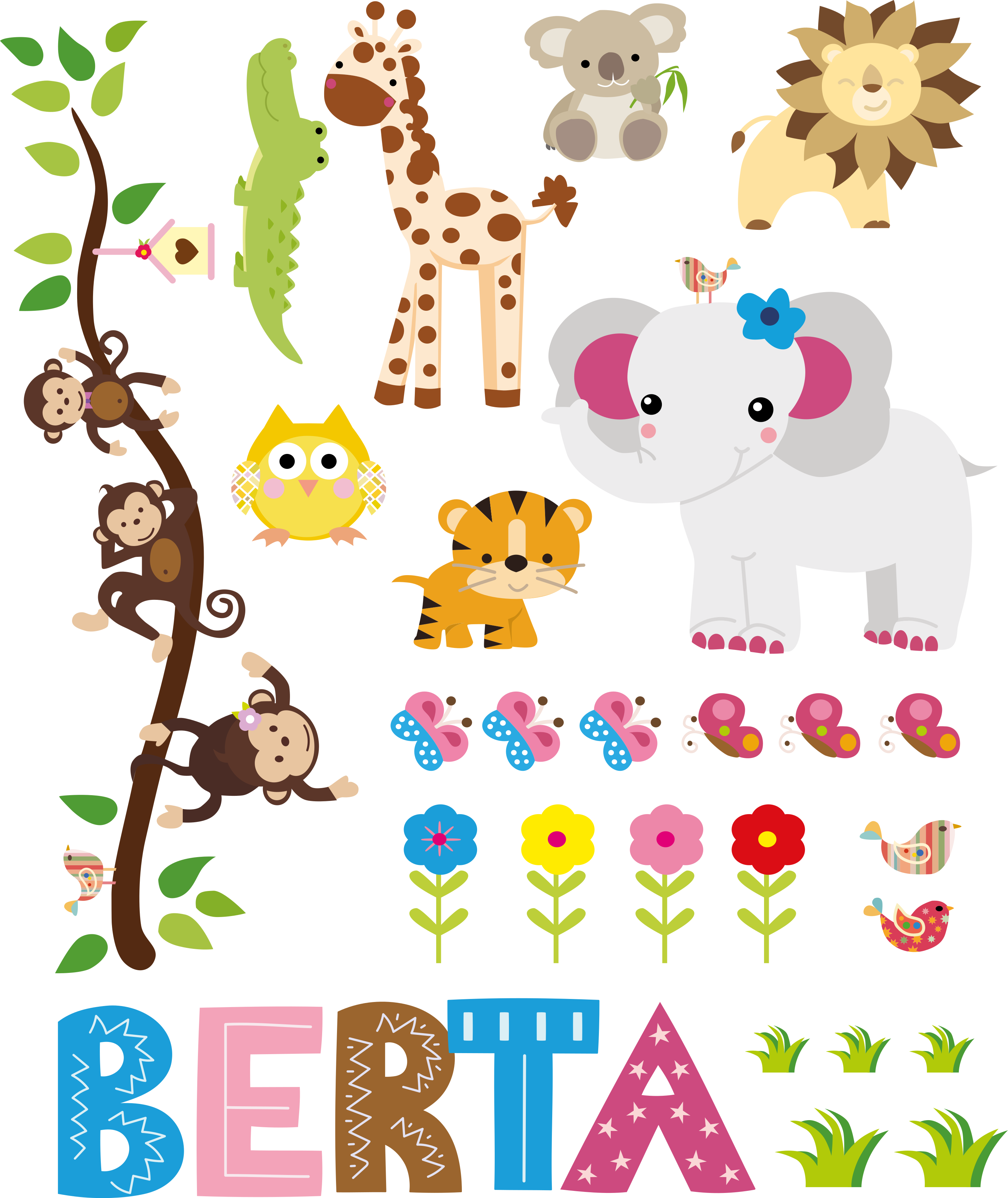 Tapete vinílico de animais Árvore da selva com nome - TenStickers