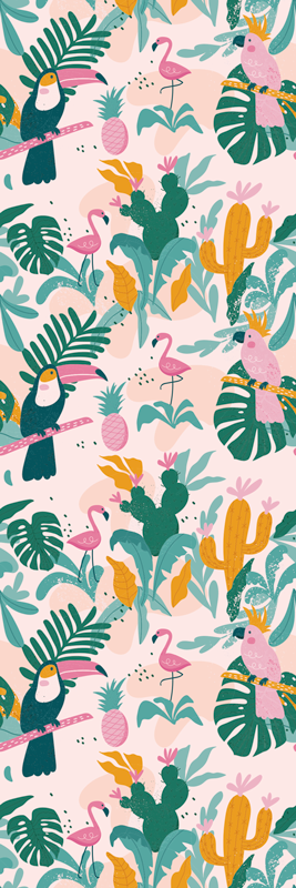 Tapete vinílico de animais com pássaros verdes em fundo rosa - TenStickers