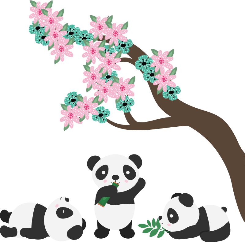 Tapete vinílico de animais clã de pandas divertido - TenStickers