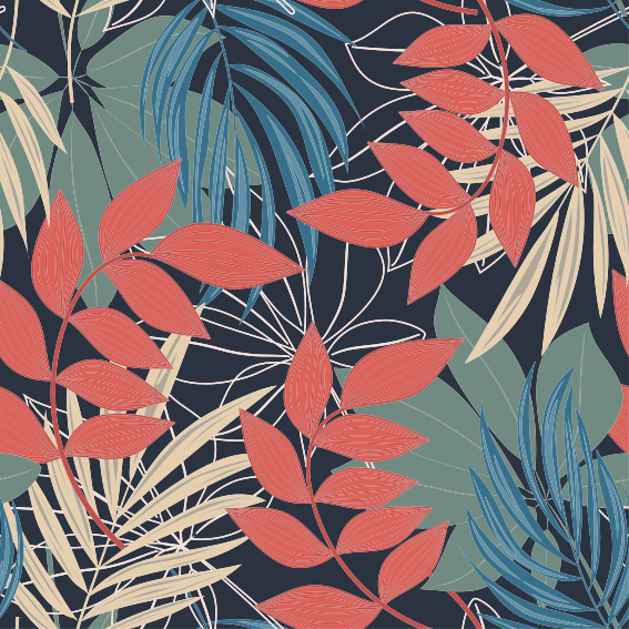 Tapete vinílico flores e plantas padrão moderno elegante - TenStickers