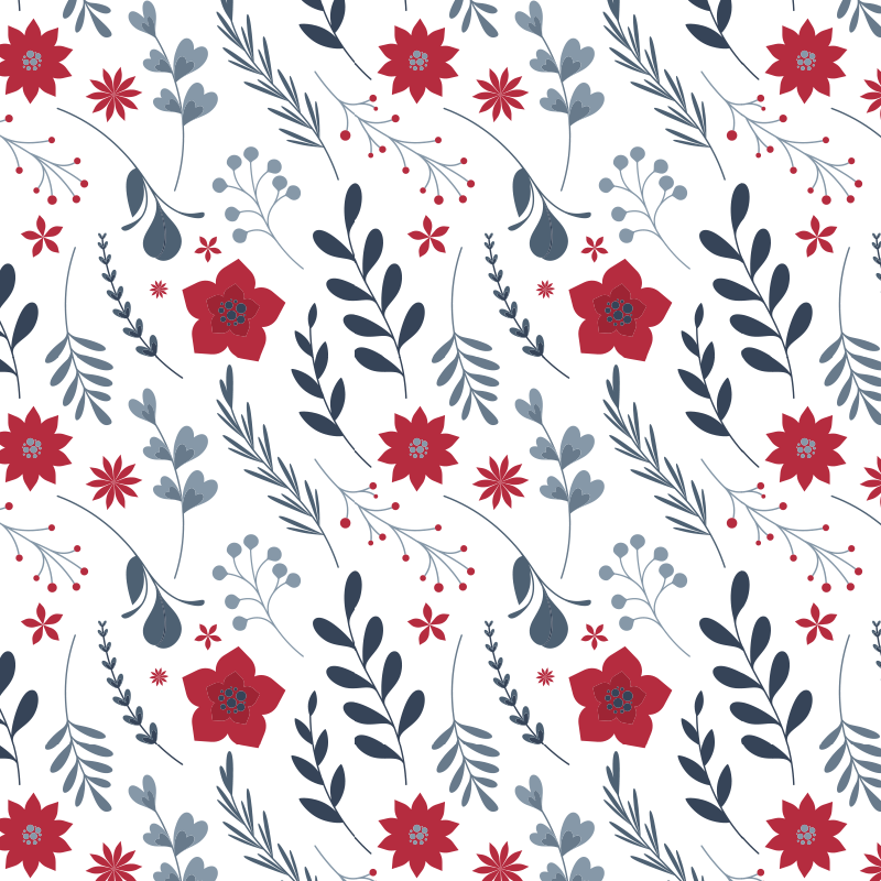 Tapete vinílico flores e plantas padrão vermelho e branco - TenStickers