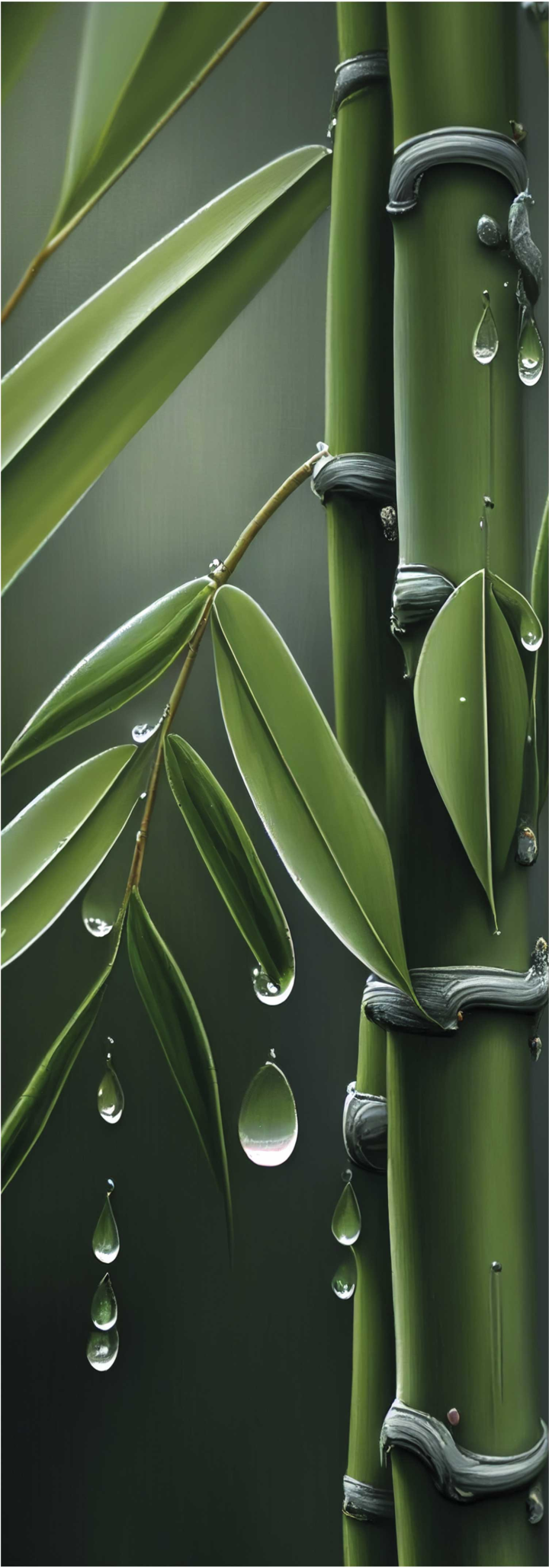 Tapete vinílico flores e plantas bambu com gotas - TenStickers