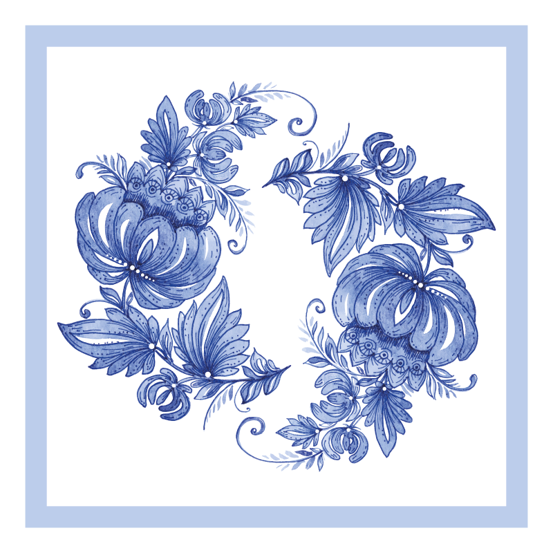 Tapete vinílico flores e plantas design floral azul - TenStickers
