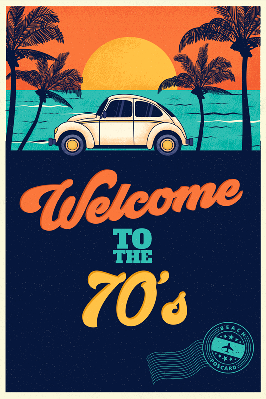 Tapete vinílico vintage bem-vindo aos anos 70 - TenStickers