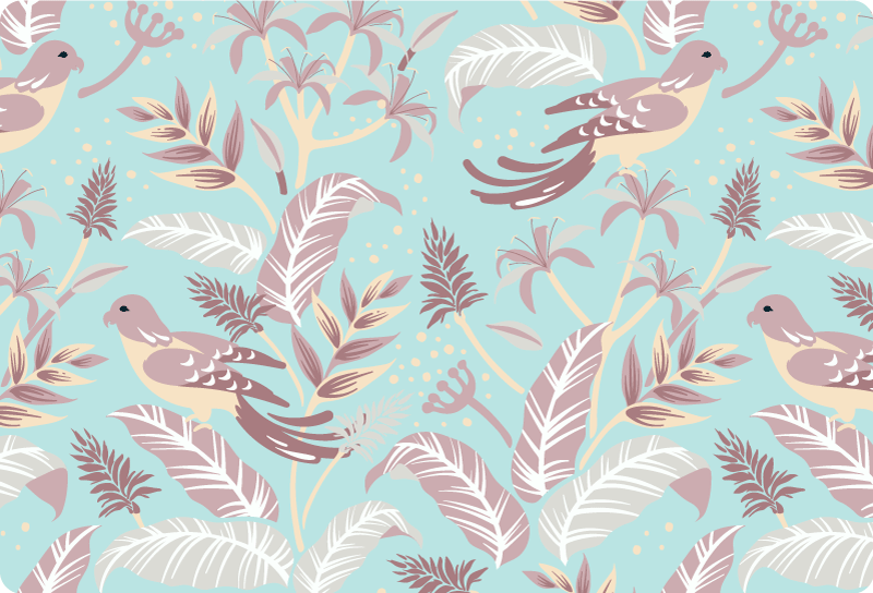 Tapete vinílico flores e plantas padrão azul e rosa - TenStickers