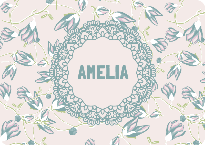 Tapete vinílico flores e plantas folhas e nome - TenStickers