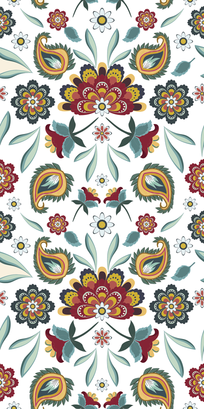 Tapete vinílico flores e plantas estilo floral étnico - TenStickers