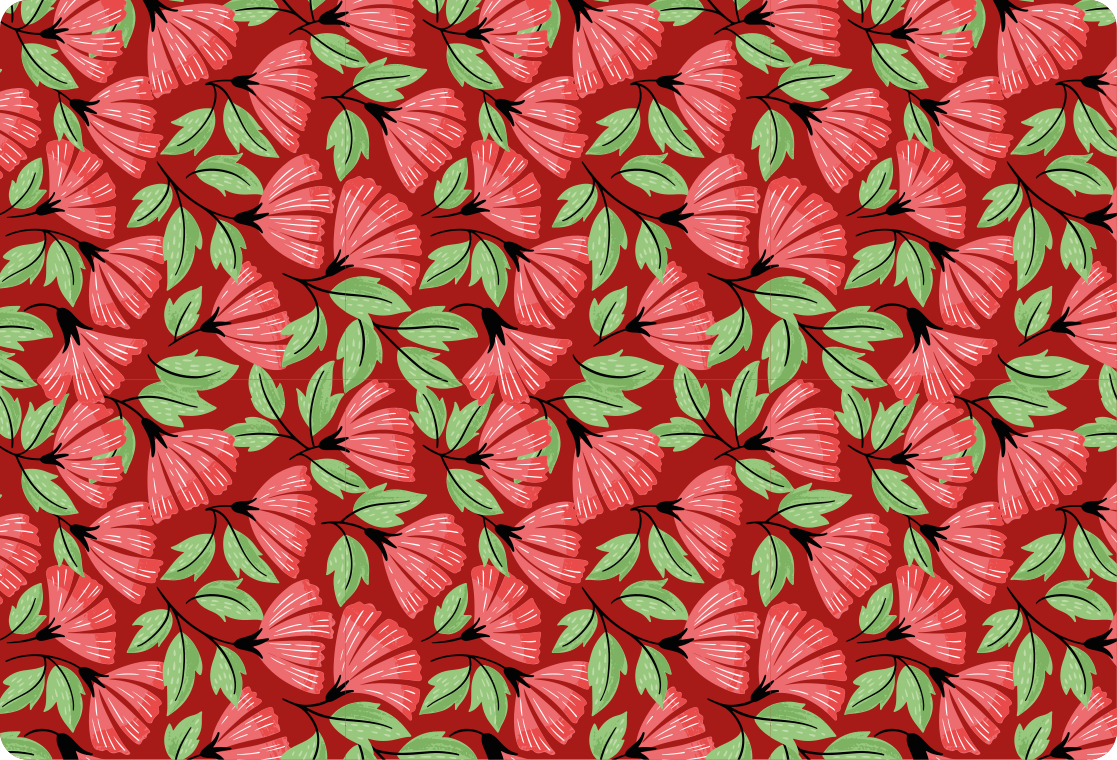 Tapete vinílico flores e plantas padrão vermelho vintage - TenStickers