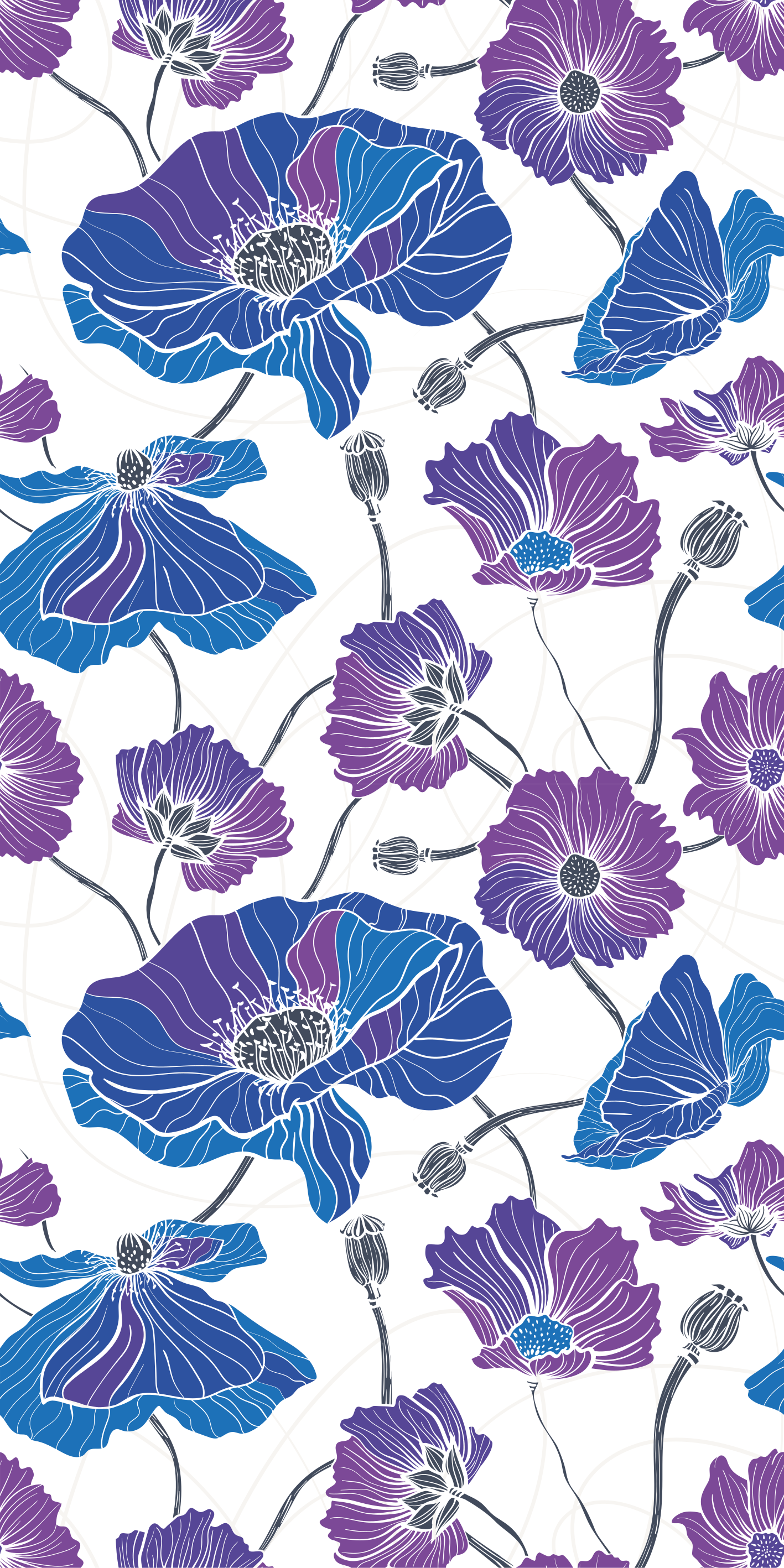 Tapete vinílico flores e plantas jardim azul e roxo - TenStickers
