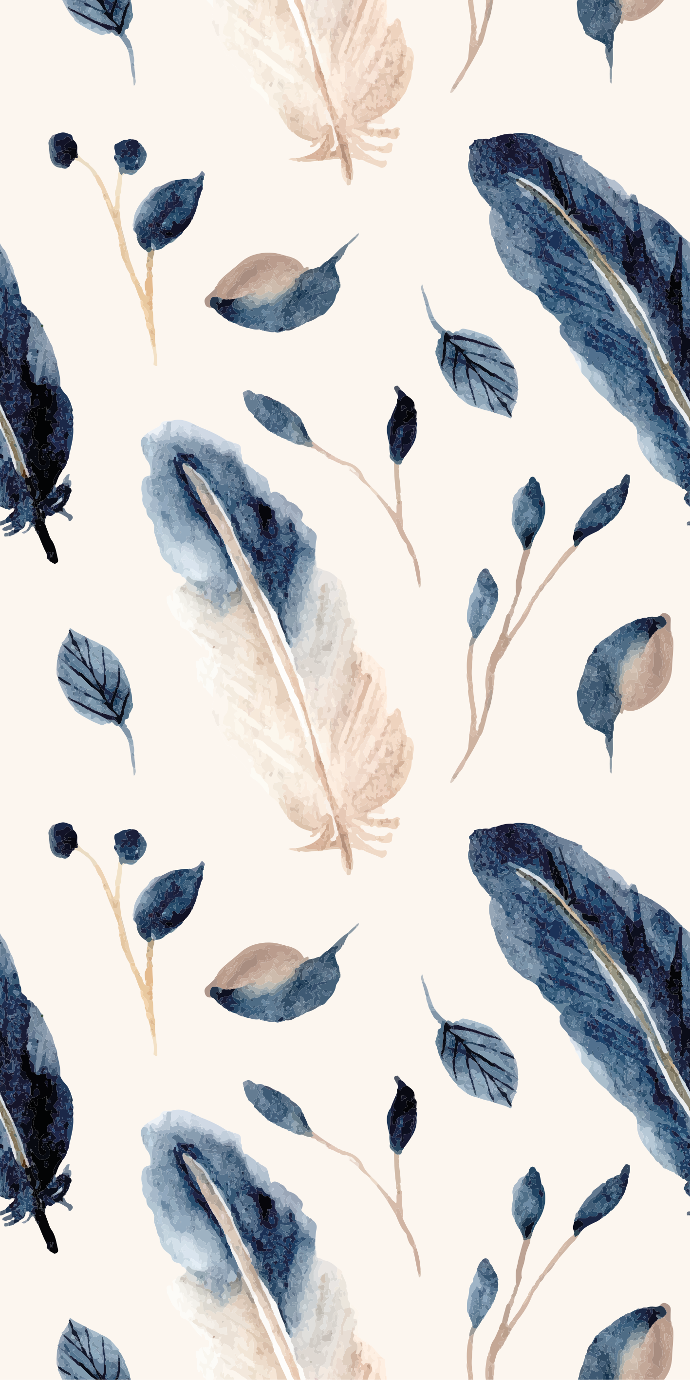 Tapete vinílico flores e plantas folhas e penas - TenStickers