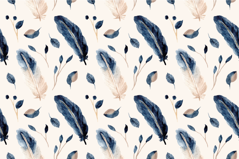 Tapete vinílico flores e plantas folhas e penas - TenStickers