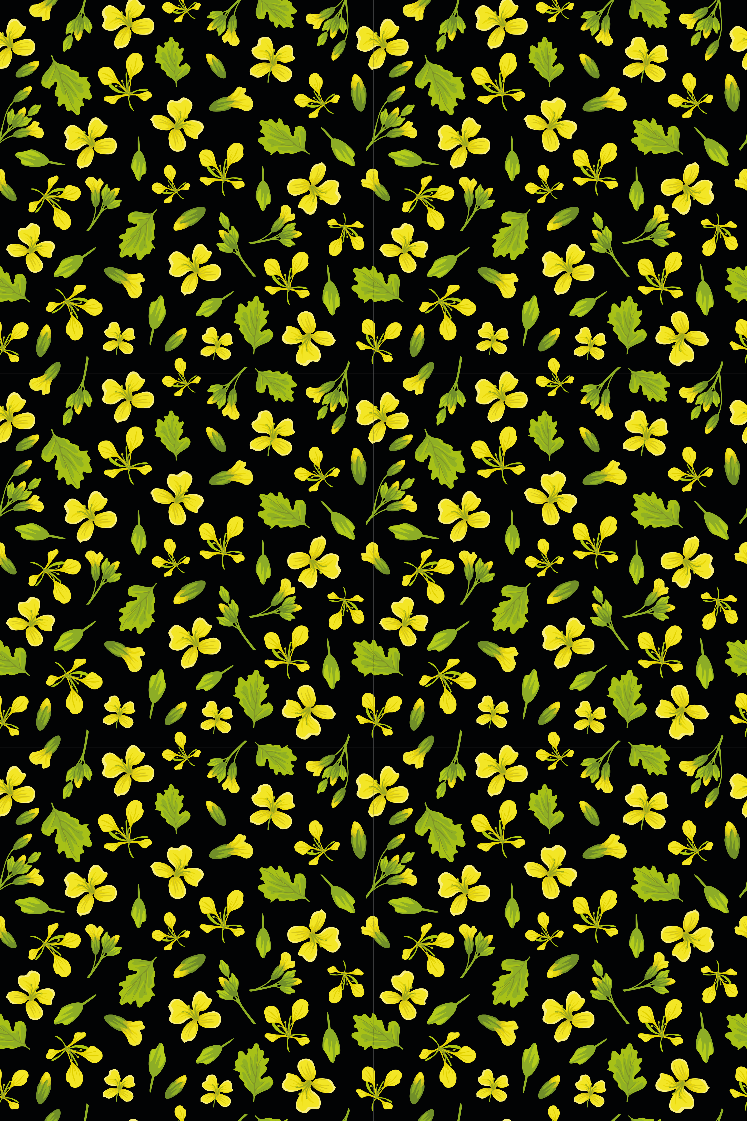 Tapete vinílico flores e plantas fundo preto com amarelo - TenStickers