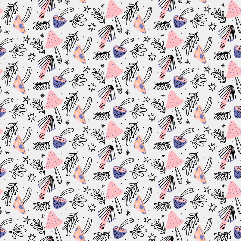 Tapete vinílico flores e plantas cogumelos clássicos - TenStickers