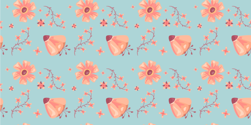 Tapete vinílico flores e plantas laranjas sobre fundo azul - TenStickers