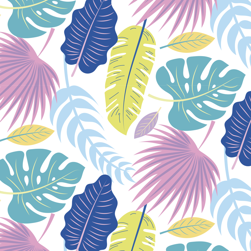 Tapete vinílico flores e plantas padrões de folhas coloridas - TenStickers