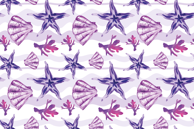 Tapete vinílico flores e plantas padrão concha coral - TenStickers