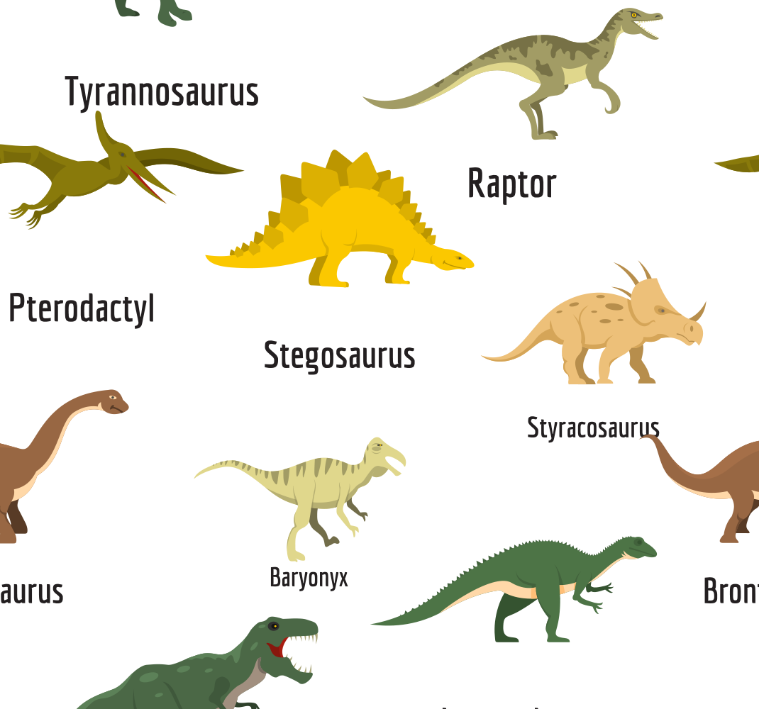 Tapete vinílico quarto dinossauros realistas com nomes - TenStickers