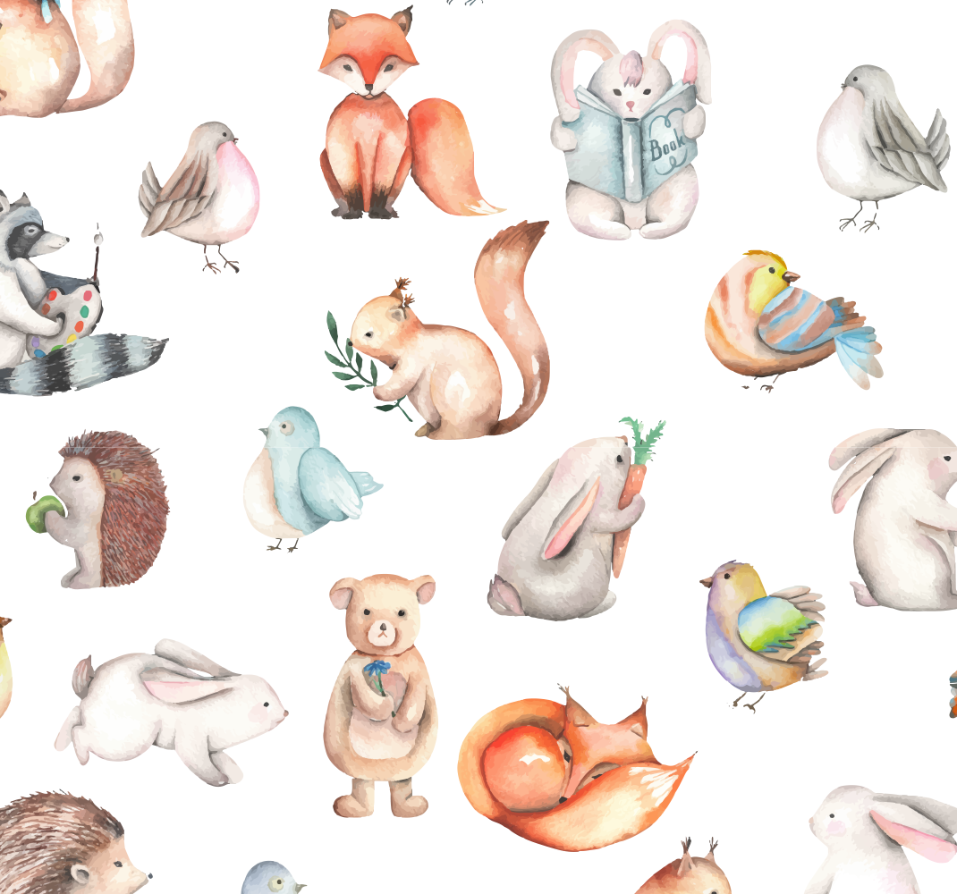 Tapete vinílico criança animais simples da floresta - TenStickers