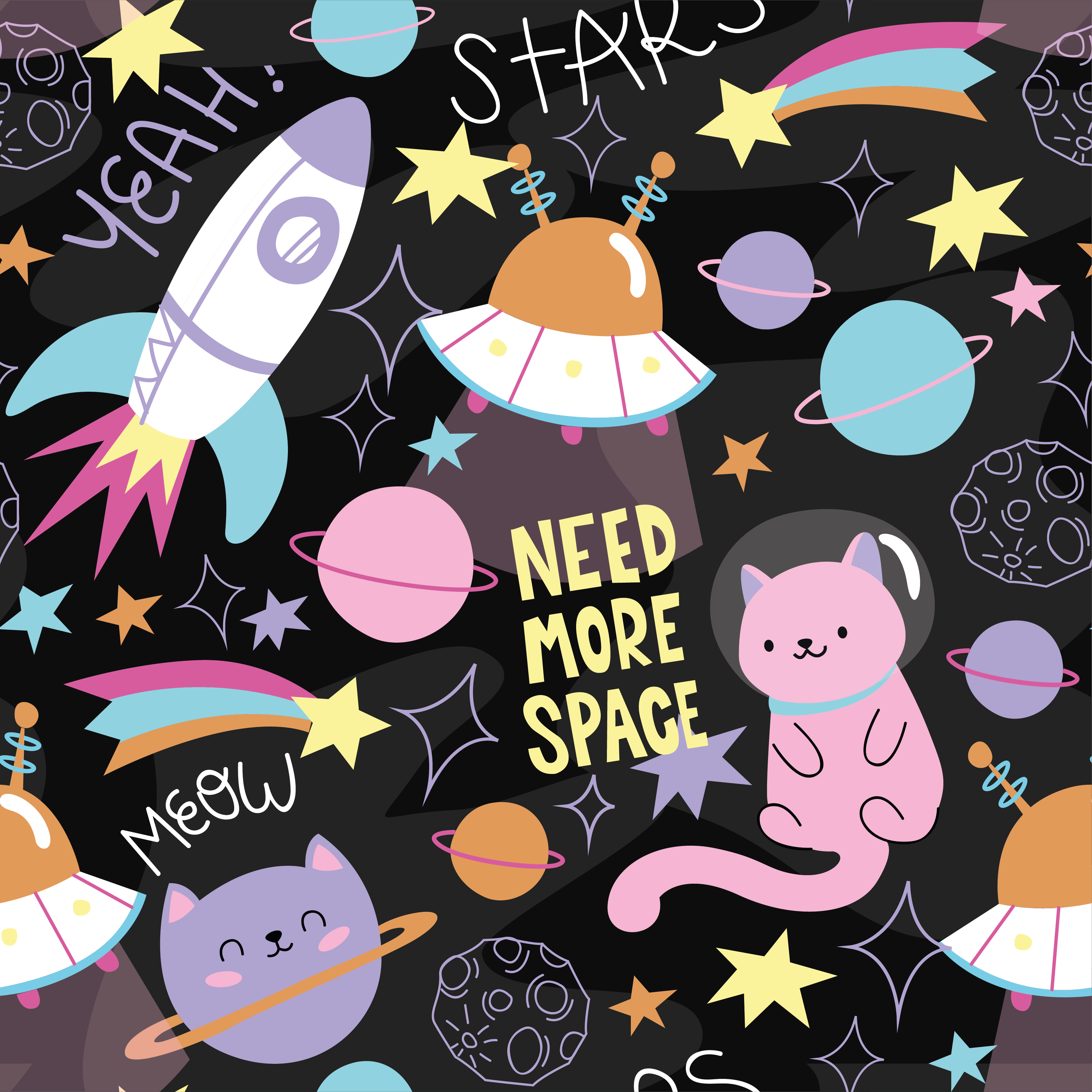 Tapete vinílico criança gatos no espaço - TenStickers