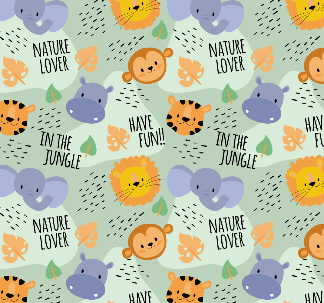 Tapete vinílico criança animais da selva verde - TenStickers