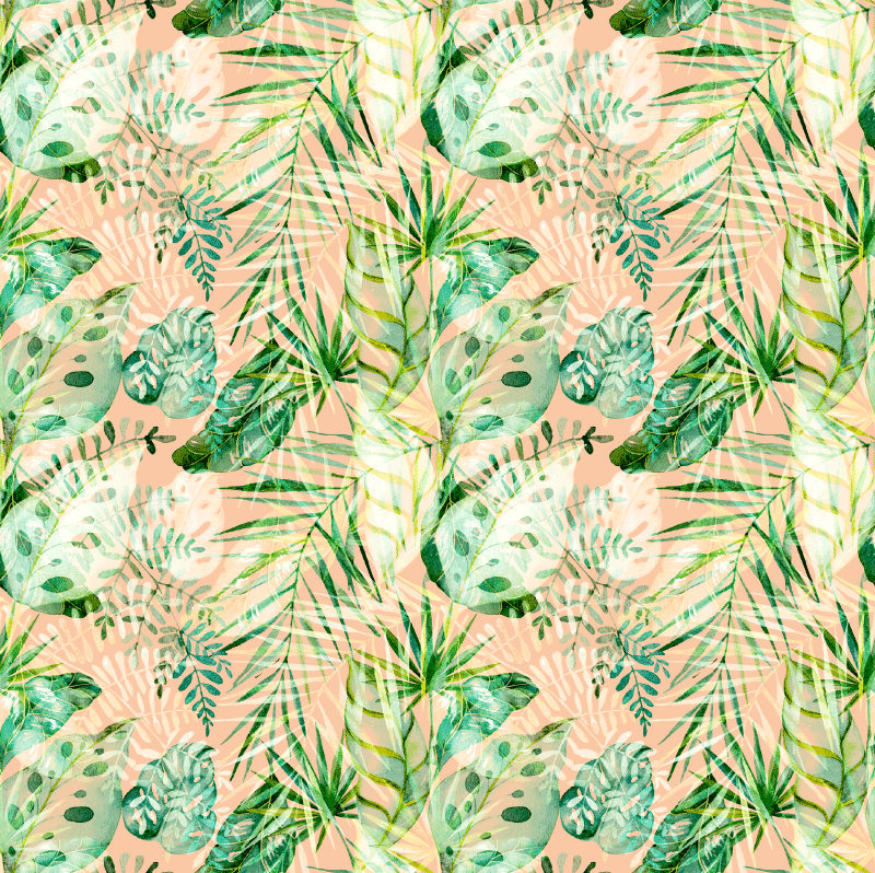 Tapete vinílico flores e plantas com design de folhas rosas - TenStickers