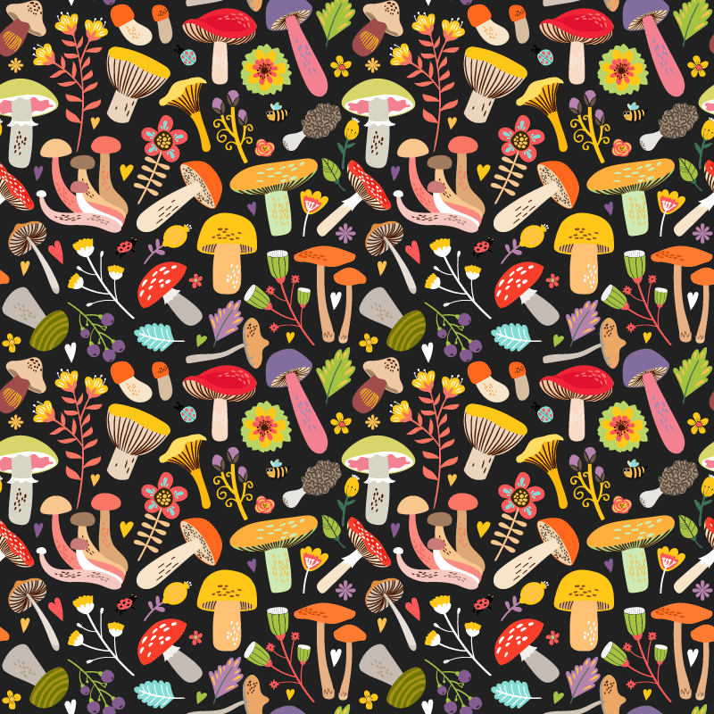 Tapete vinílico flores e plantas padrão cogumelos outonais - TenStickers