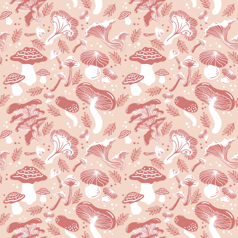 Tapete vinílico flores e plantas cogumelos na cor bege - TenStickers