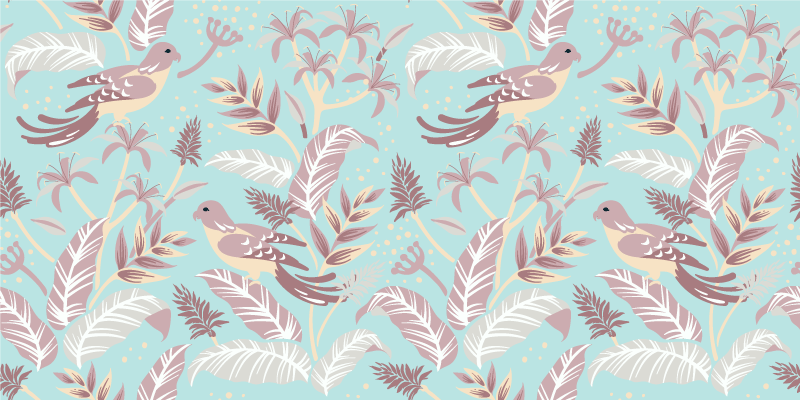 Tapete vinílico flores e plantas padrão azul e rosa - TenStickers