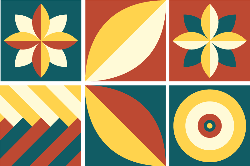 Tapete vinílico geométricas padrão verde e laranja - TenStickers