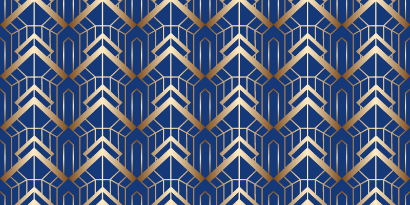 Tapete vinílico geométricas padrão deco azul e dourado - TenStickers