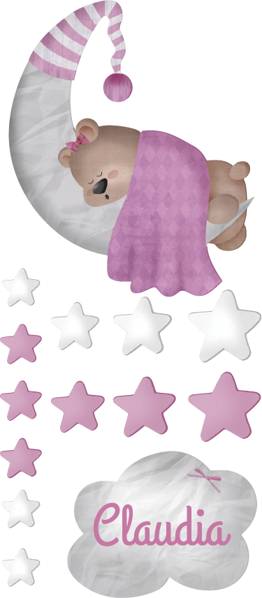 Tapete vinílico criança urso dormindo nas nuvens com nome - TenStickers