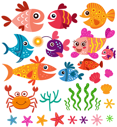Tapete vinílico criança peixinhos coloridos - TenStickers